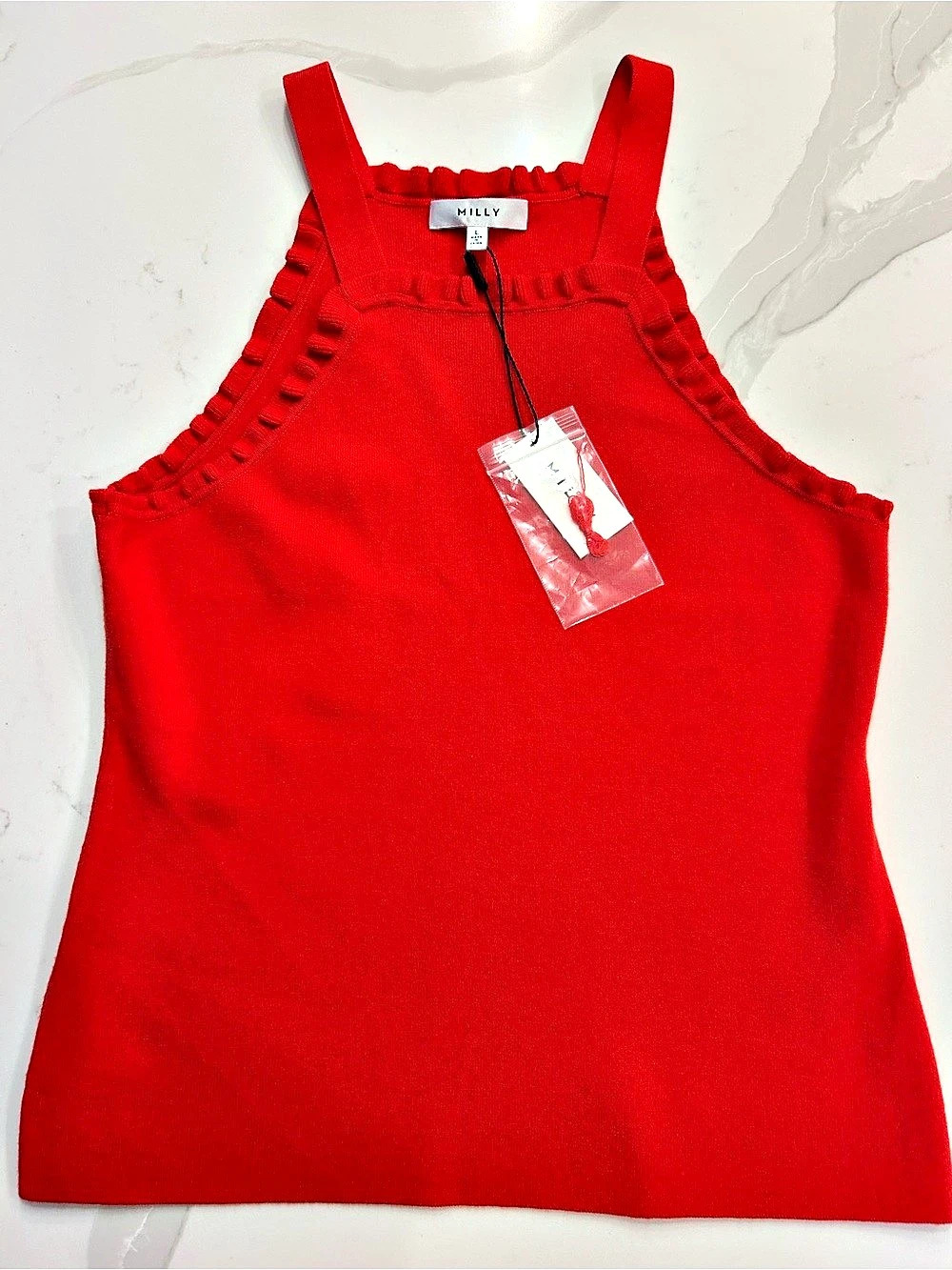 Milly Ruffle Tank Women's Poppy Red Tank Top Large NWT